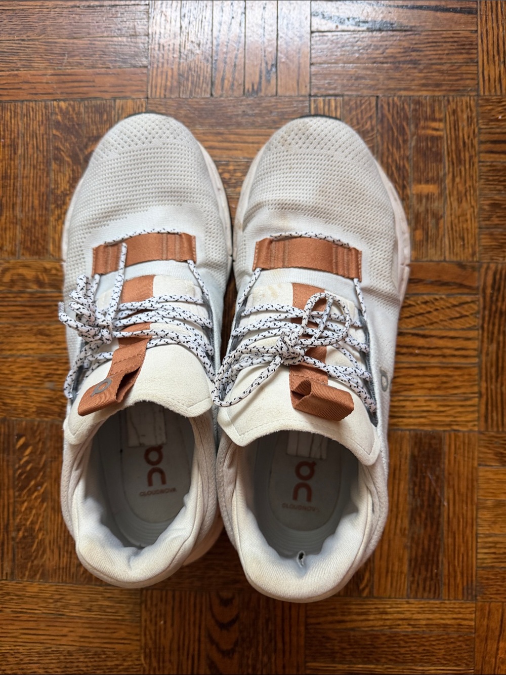 On Running Men’s Cream Sneakers with Tan Leather Accents